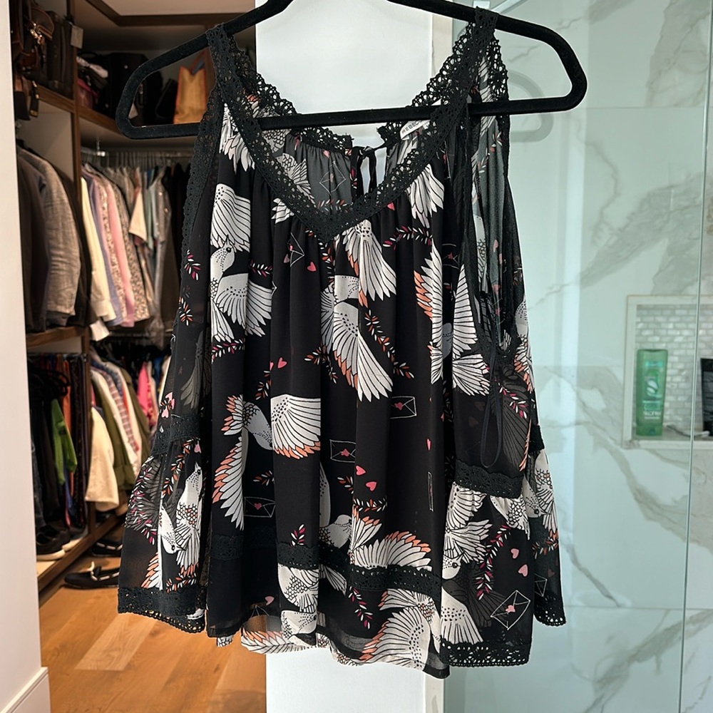 Blouse by Rebecca minkoff in black with birds and hearts
